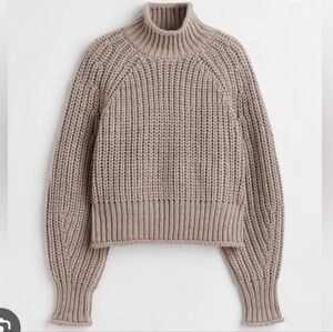 EUC H&M Women's Boxy Knit Mock Turtleneck Tan Sz M